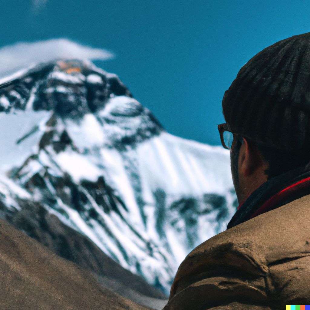someone gazing at Mount Everest, photograph, very fast shutter speed, 0.001s